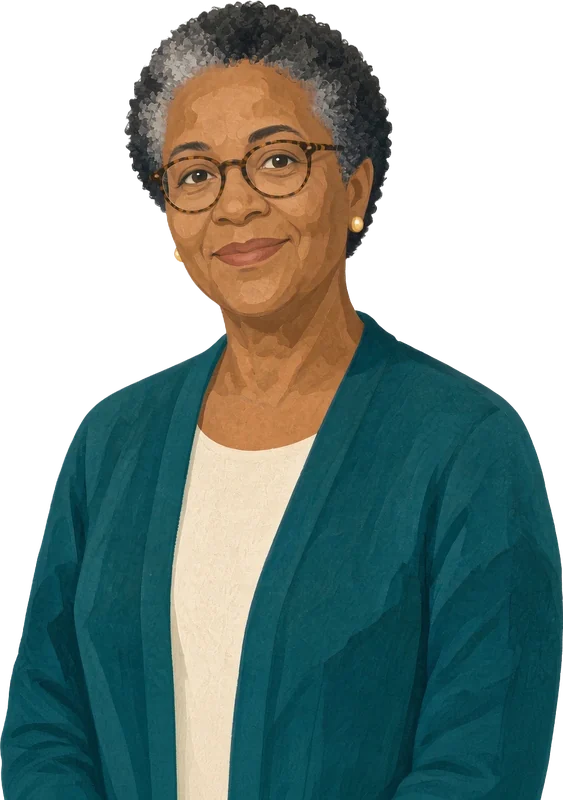 Illustration of Denise, a food pantry director, smiling